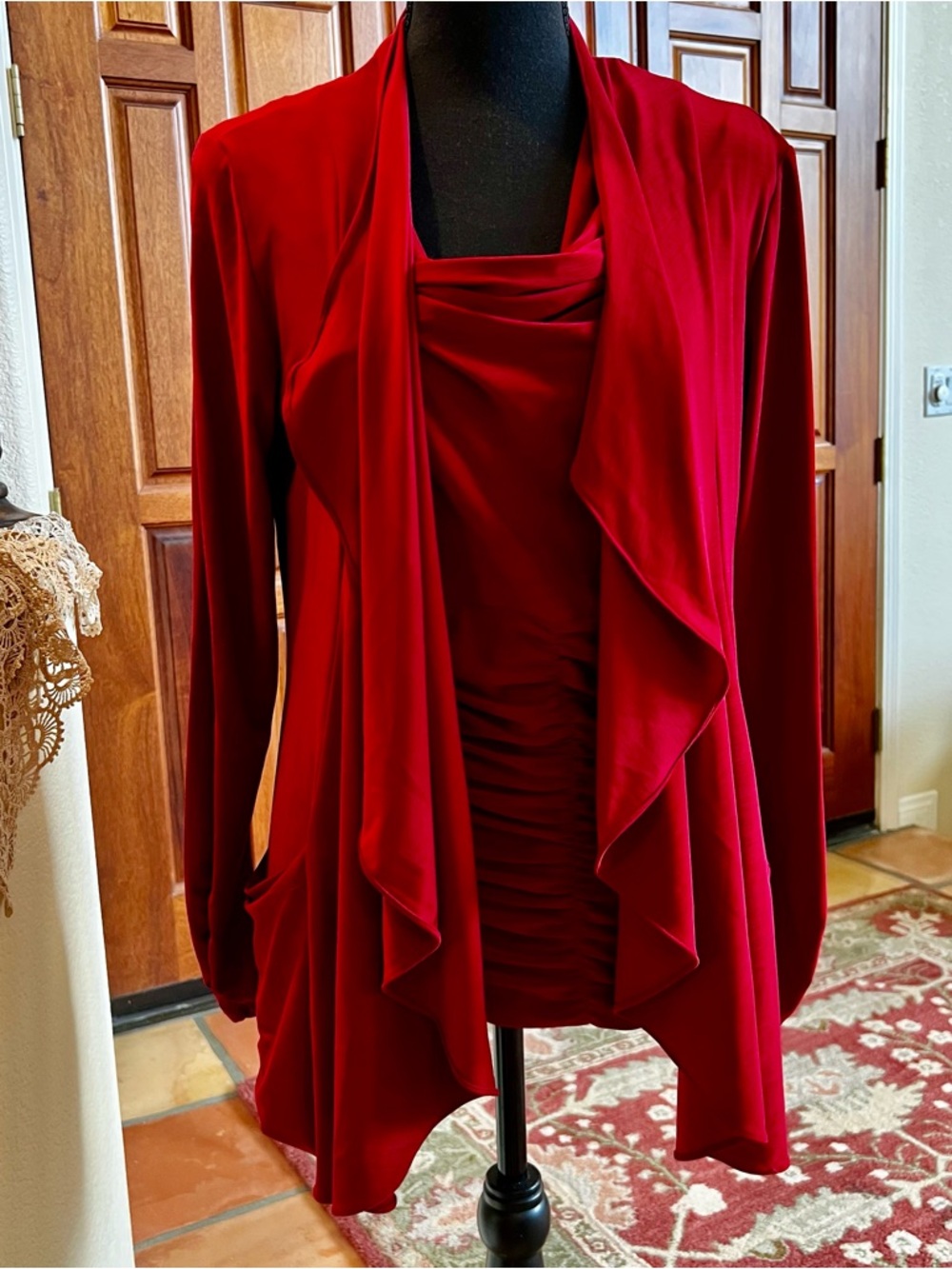 2 Piece Set Libra Red Sleeveless M Top & Long Sleeve M Cardigan Soft Ruched